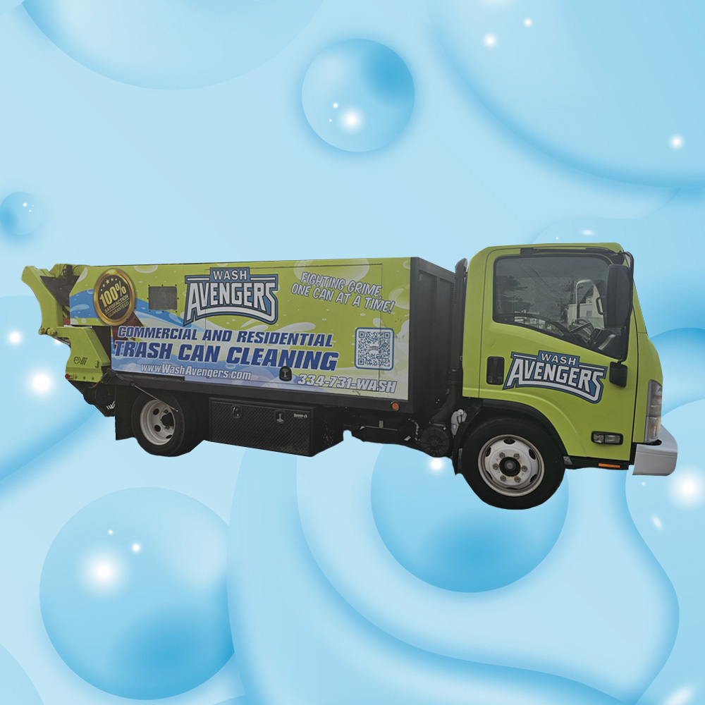 wash avengers trash can cleaning truck for residential and commercial trash cans, trash bins, and commercials dumpsters
